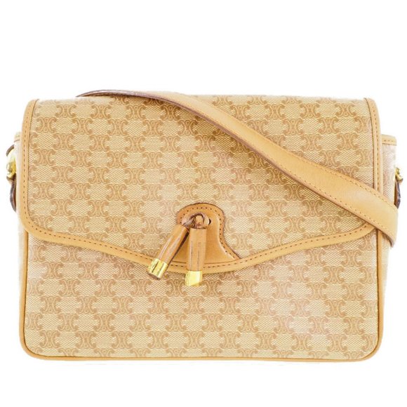 CELINE Macadam pattern Old Celine Shoulder Bag beige PVC Women - Picture 1 of 8